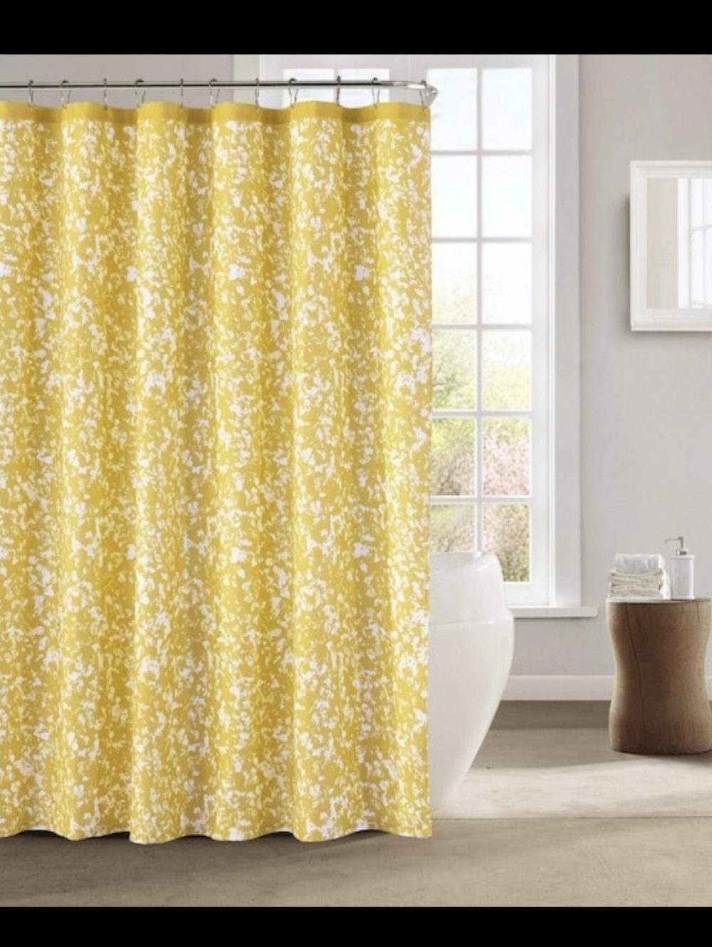 New Kensie Home Shower Curtain Yellow And White Abstract Floral Pattern